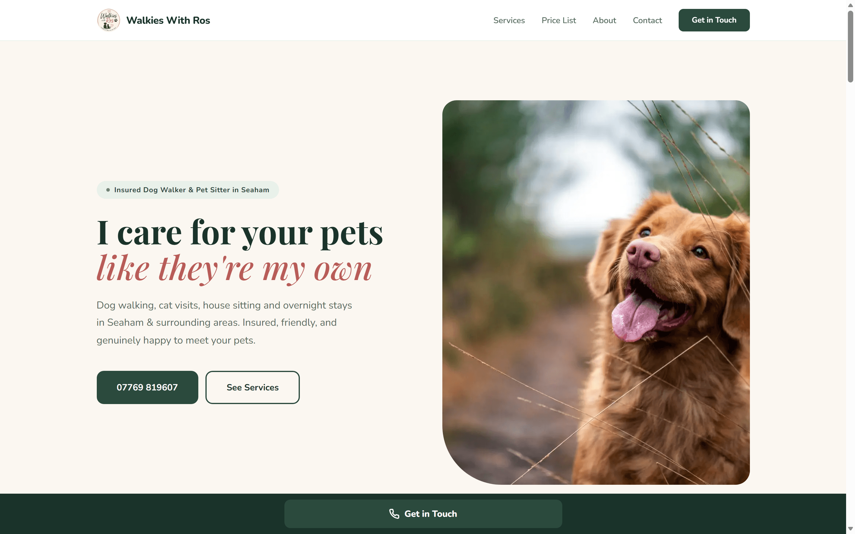 Screenshot of walkieswithros.co.uk