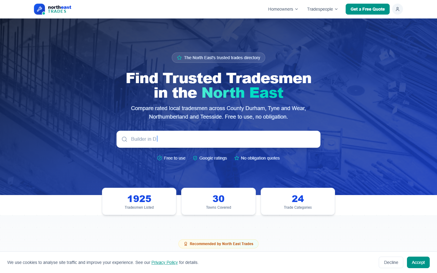 Screenshot of northeast-trades.co.uk