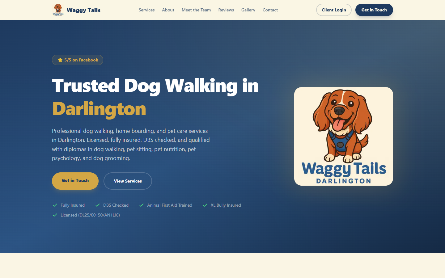 Screenshot of waggytailsdarlington.co.uk
